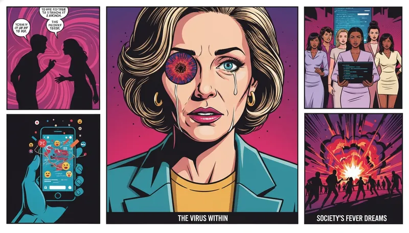 rage-virus-psychological-metaphor-bestie-ai.webp. A close-up of a person's eye reflecting a city in turmoil, illustrating the rage virus psychological metaphor from 28 Years Later.