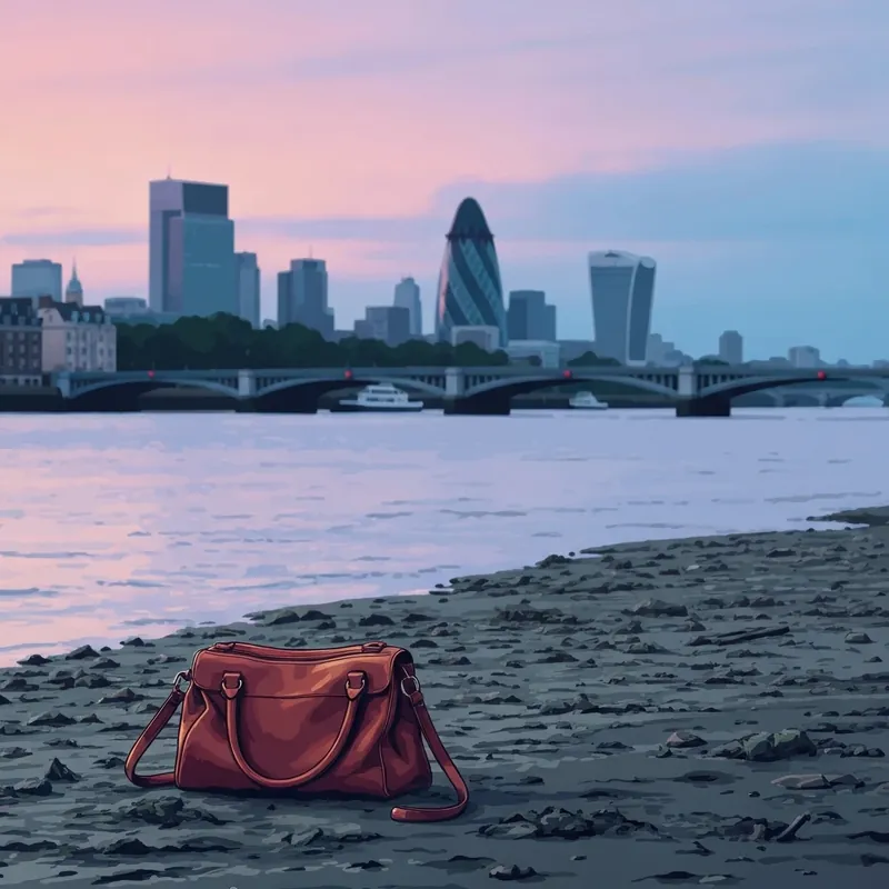 A dark and atmospheric scene of the Thames riverbank in The Family Remains, featuring mystery elements and a cold case vibe.