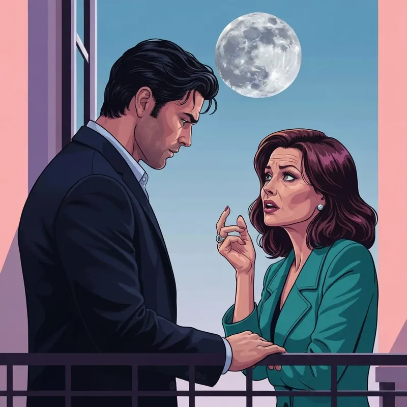 Silas and Alana in a moonlit scene from Bittersweet Memories by Catharina Maura, illustrating the emotional tension of the amnesia romance.