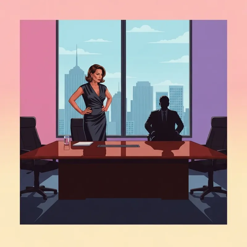 A dramatic scene from the alternate ending of the novel Ruin, showing Seraphina taking corporate control from Silas.