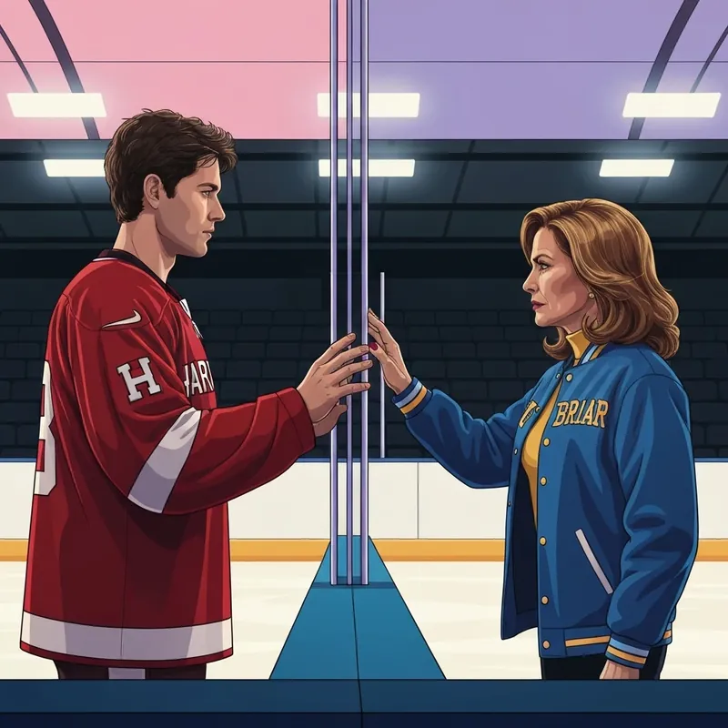 A moody scene depicting the forbidden romance of The Risk between a Harvard hockey captain and a Briar University coach's daughter.