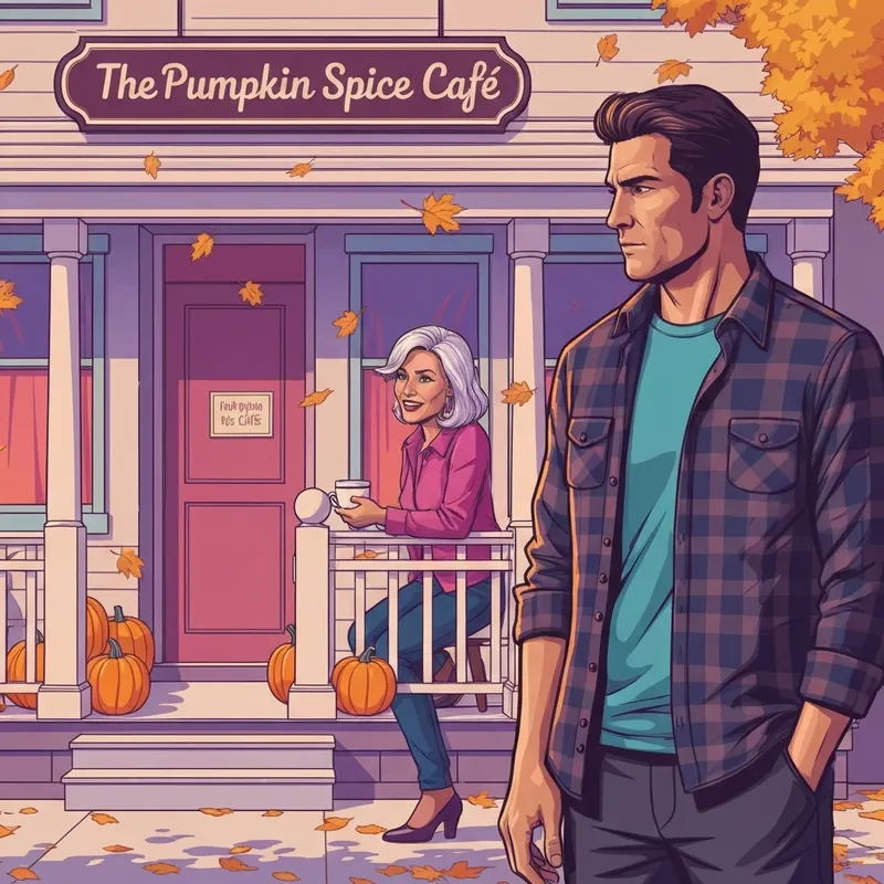 The Pumpkin Spice Café book aesthetic featuring Jeanie and Logan in the autumnal small town of Dream Harbor.