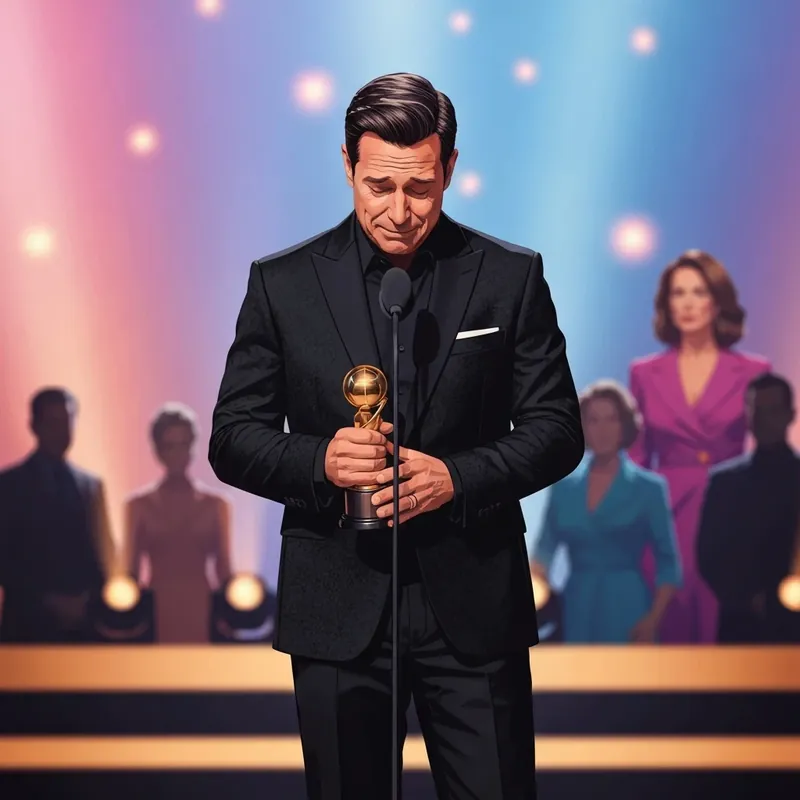 Ryan Coogler looking humble and emotional during his 2026 Golden Globes acceptance speech for the movie Sinners.