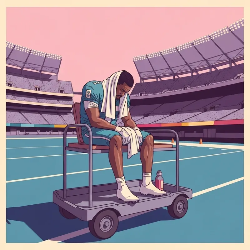 A somber George Kittle being carted off the field after a season-ending injury, symbolizing the collective heartbreak of fans.