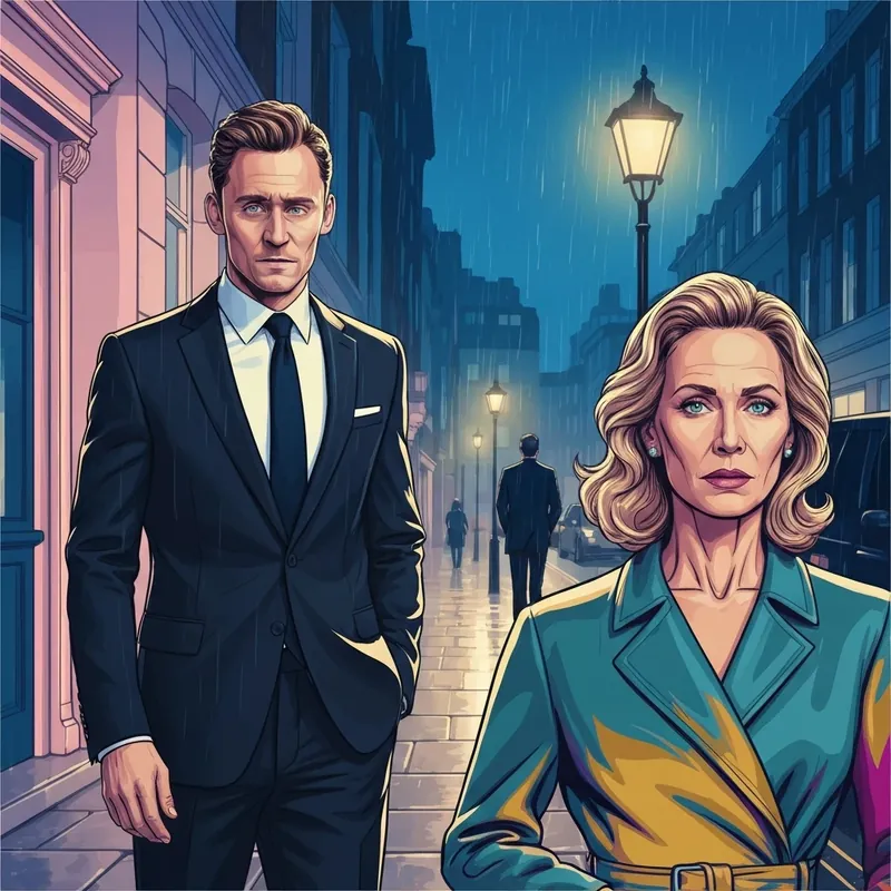 Tom Hiddleston as Jonathan Pine in The Night Manager Season 2 looking brooding in a dark London setting.