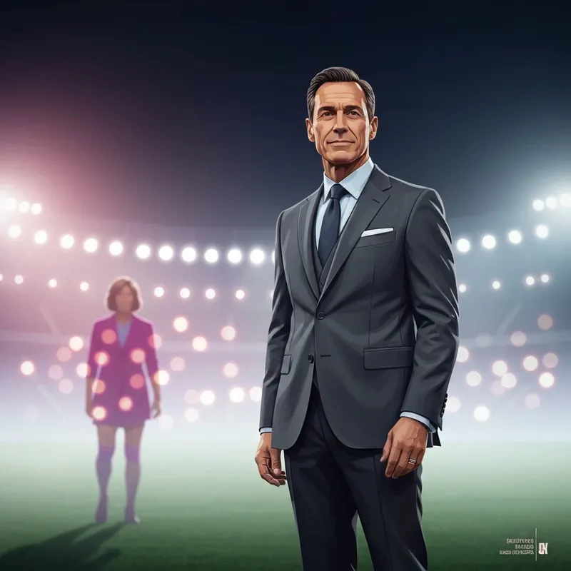 Michael Carrick standing stoically on the touchline in a suit, symbolizing a potential return to Manchester United.