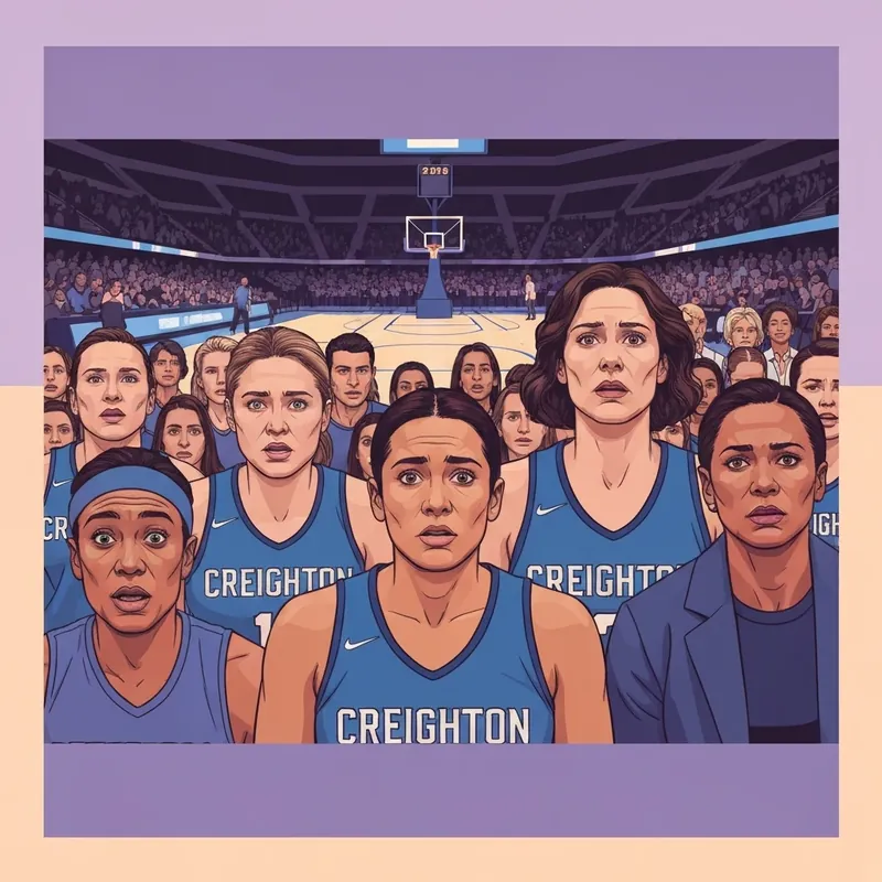 Nervous Creighton Basketball fans wearing blue and white at CHI Health Center Omaha during a high-stakes Big East game.