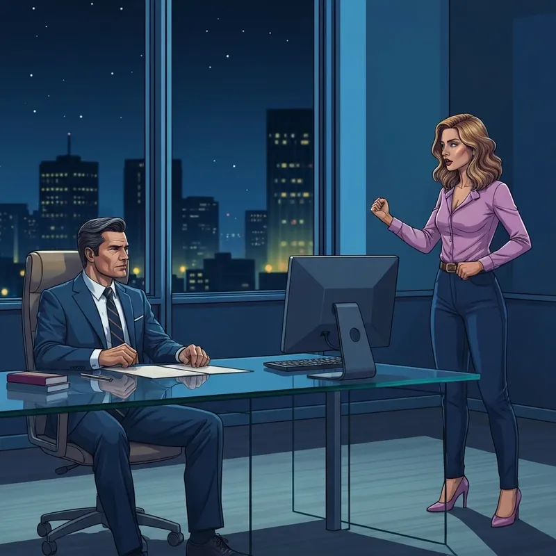 The iconic office confrontation from I Kissed A Stranger On Live Tv… Turns Out He’S My New Boss featuring the billionaire CEO and his intern.