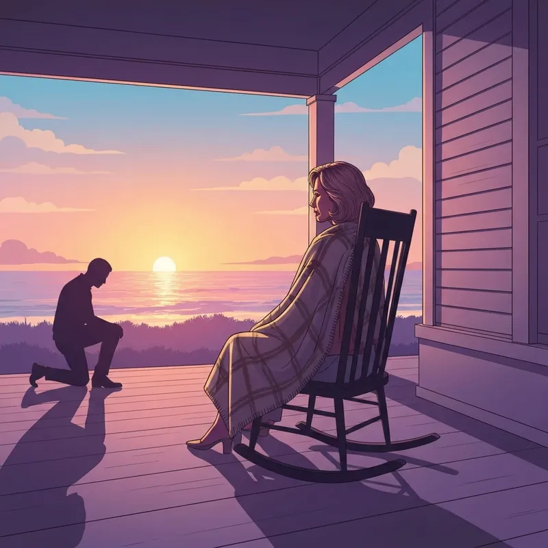 A woman facing a sunset in Terminal Diagnosis, Terminal Love alternate ending scene.