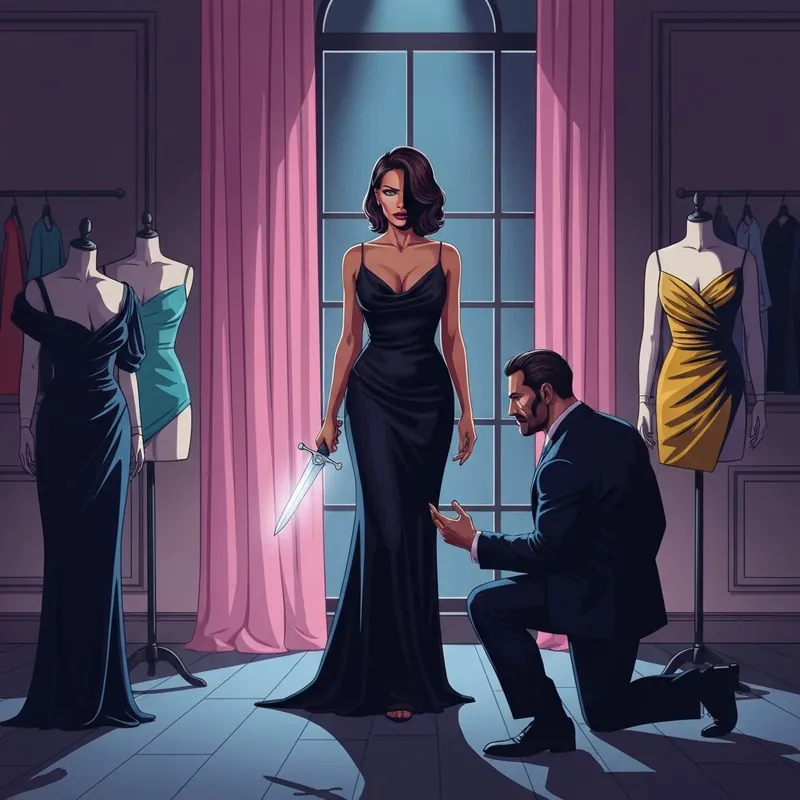 A dramatic scene from My Secret Life (New Edition) showing the fashion designer protagonist revealing her secret identity to Alpha Max.