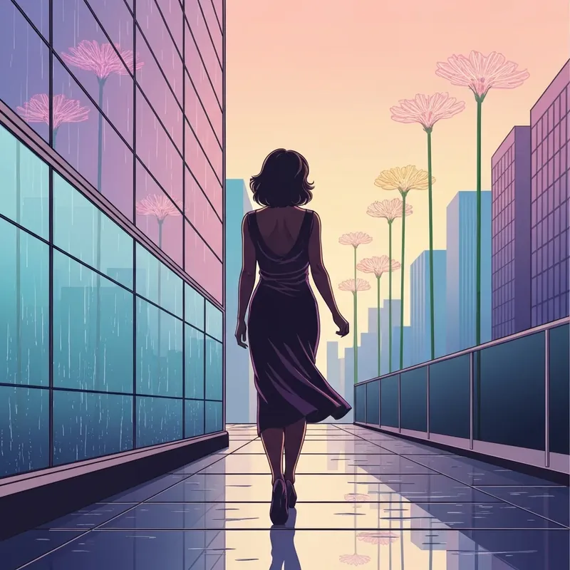 Becoming Tulip protagonist undergoing a powerful transformation in a city at night.