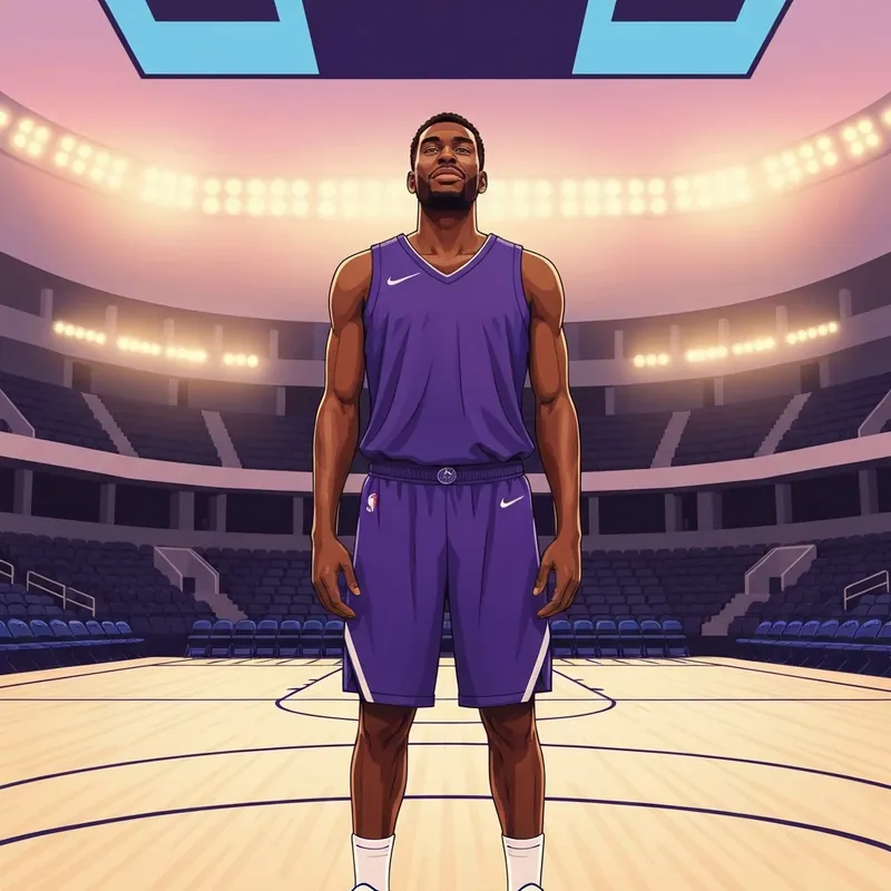 Professional basketball player Precious Achiuwa looking empowered and calm in his new team colors.