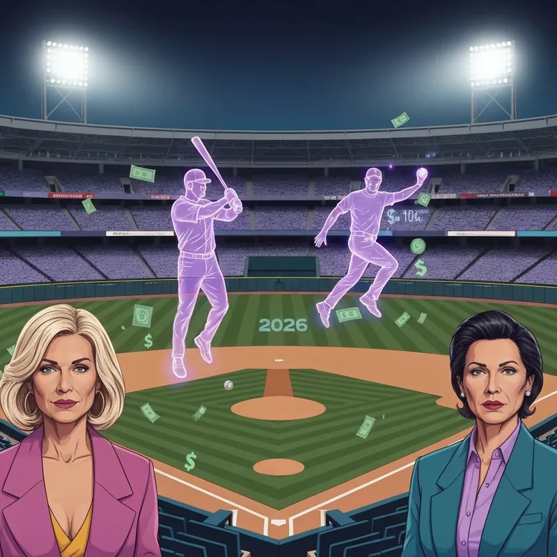 A digital scouting report for MLB free agents 2026 showing an elite outfielder and shortstop under stadium lights.