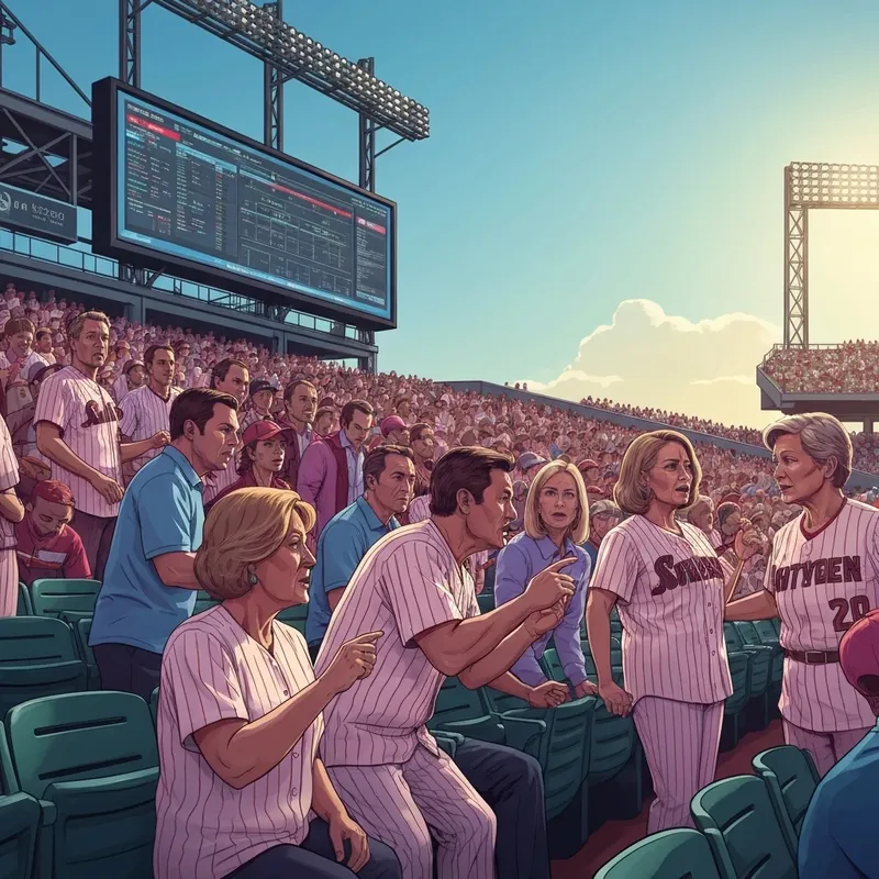 Phillies fans debating the Bo Bichette trade and Francisco Renteria signing at the stadium.