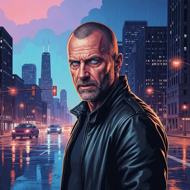 A cinematic shot representing the intense force of Tommy Egan during the series finale in Chicago.