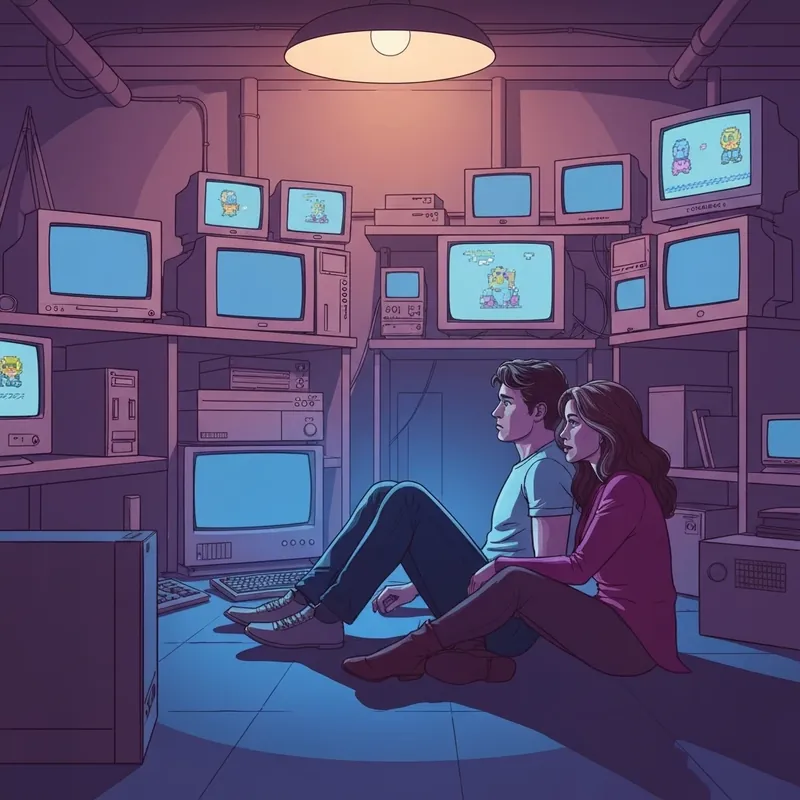 An emotional alternate ending scene for Tomorrow, and Tomorrow, and Tomorrow by Gabrielle Zevin showing Sam and Sadie in a 90s tech basement.