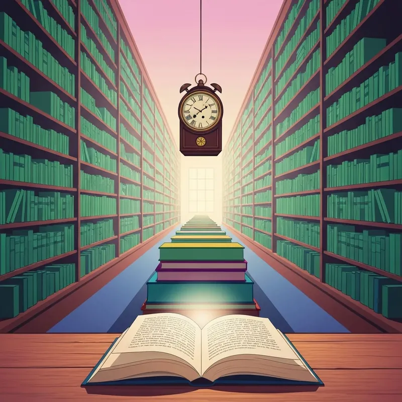 The Midnight Library emerald books and midnight clock aesthetic mood.