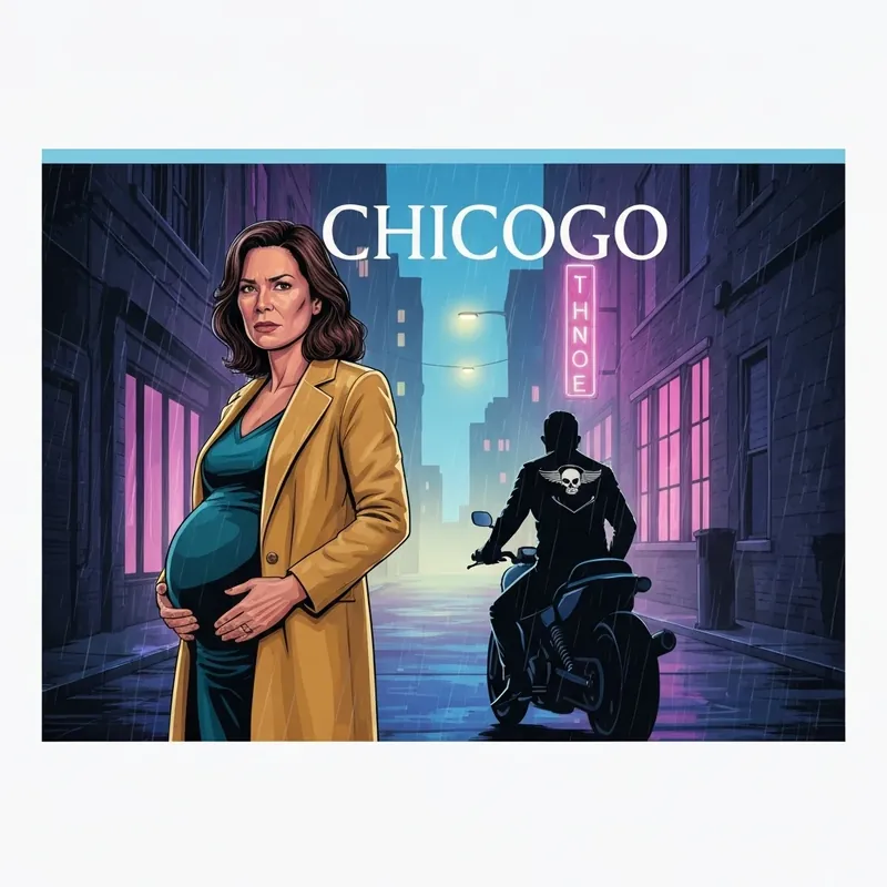 A dramatic scene from The Paths We Cross featuring a pregnant woman seeking protection from a motorcycle club in a dark urban setting.