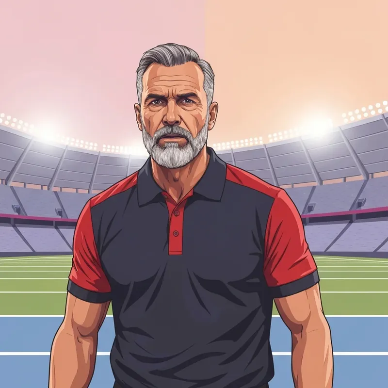 A professional male football coach named Kevin Stefanski wearing a team polo and headset on a sideline.