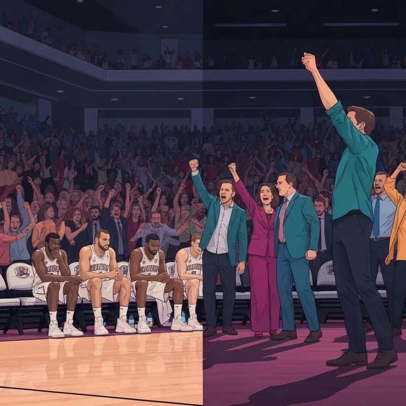 A demoralized basketball team bench during the Indiana Pacers vs Detroit Pistons 43-point blowout.