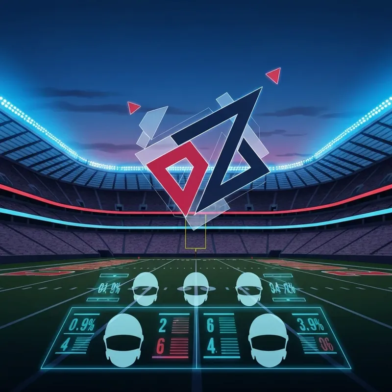 A futuristic stadium layout predicting who is going to the super bowl 2026 with neon lights and digital team analytics.
