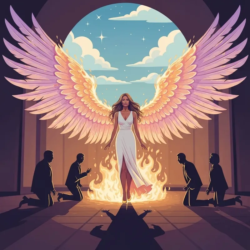 A woman awakening as a phoenix in The Luna Who Set The World Ablaze, surrounded by golden flames and ash.