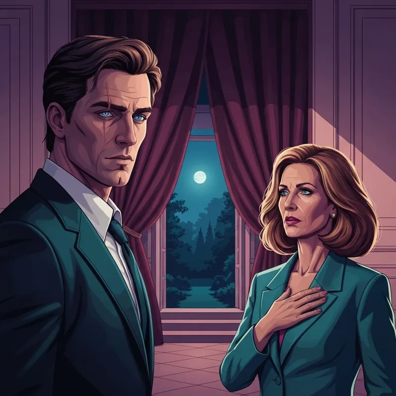 Elijah and Elena's face reveal scene in In The Darkness reimagined with moonlight and gothic atmosphere.