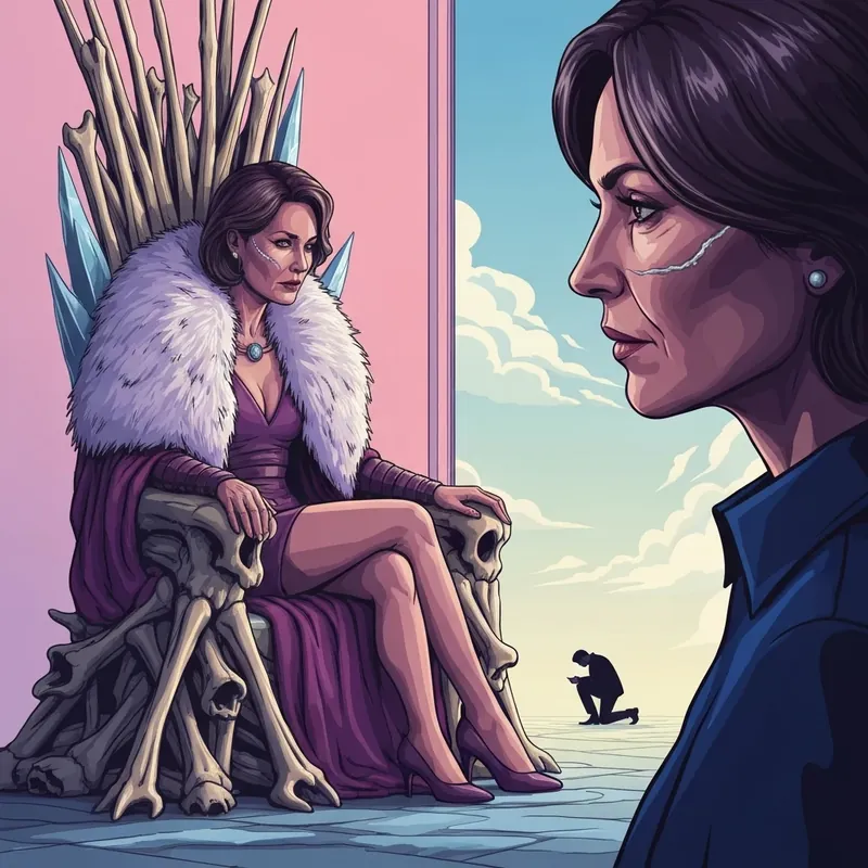 Marked By The Alpha Who Ruined Me alternate ending showing a scarred heroine sitting on an ice throne.