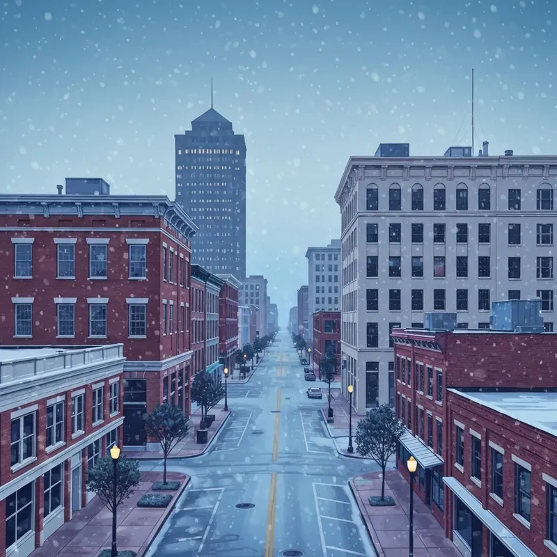 Nashville weather forecast showing a snowy street with cold blue light and winter atmosphere