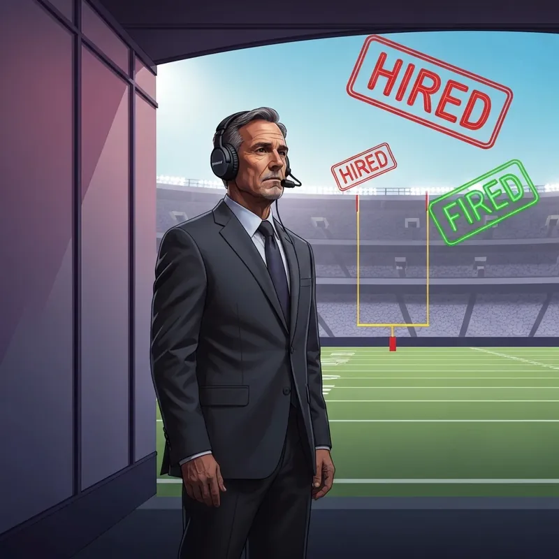 A cinematic high-stakes visual of the 2026 nfl head coach openings featuring a leader in a stadium tunnel.