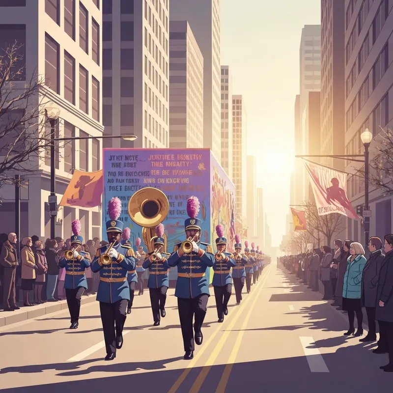 A vibrant and diverse crowd participating in the mlk parade 2026 with colorful floats and marching bands.