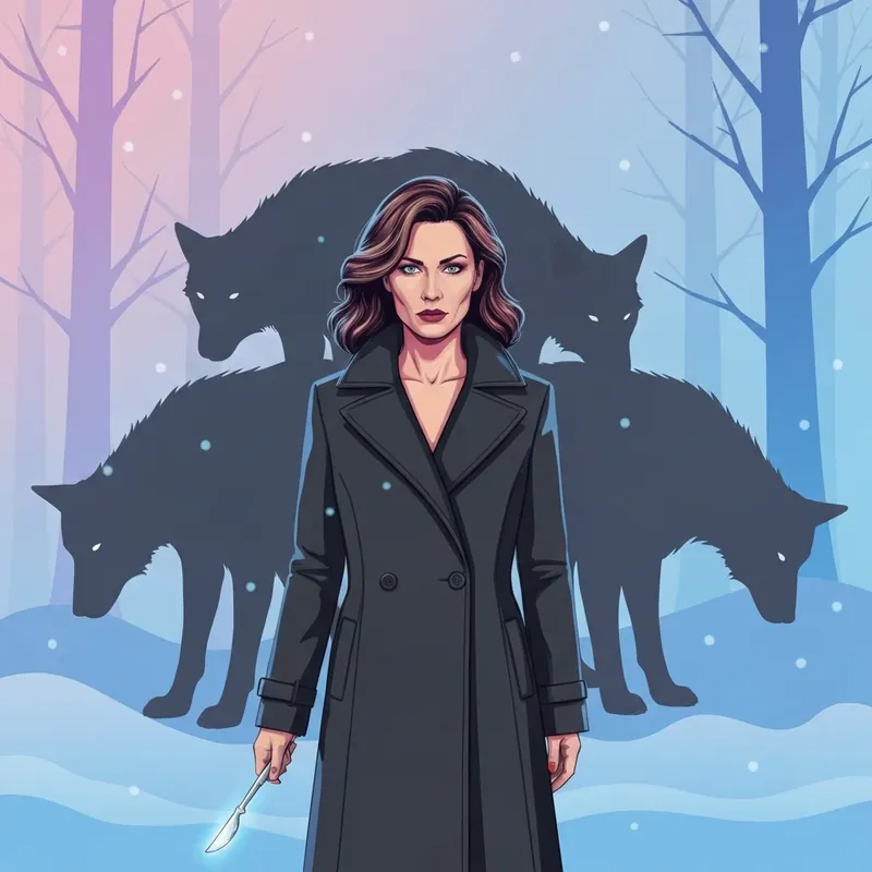 A powerful scene inspired by The Quadruplets' Rejected Doctor showing Katherine Hale with a scalpel in the snow.