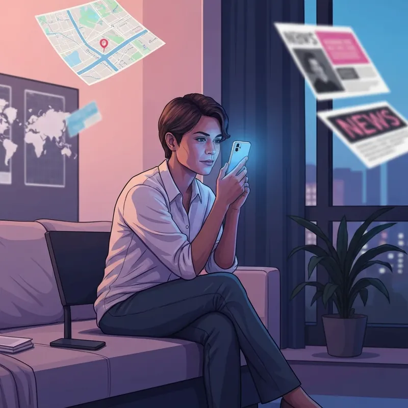 A young person thoughtfully processing the latest israel news on their smartphone in a modern setting.