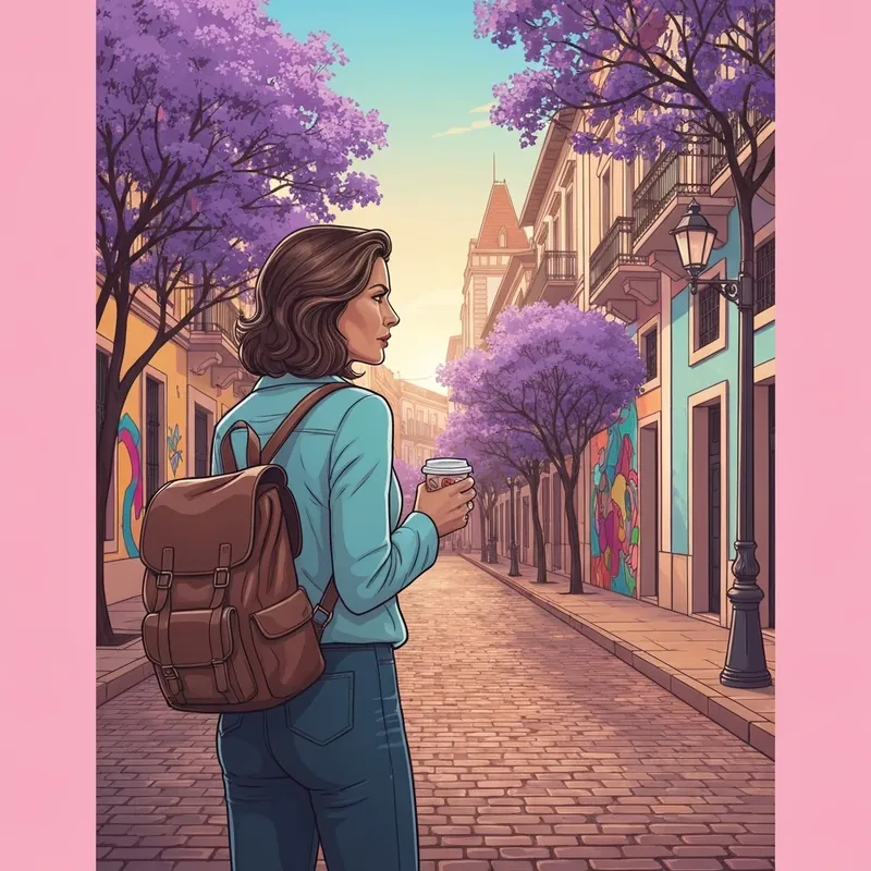 A stylish digital nomad exploring the vibrant streets of Buenos Aires during her argentina travel adventure.