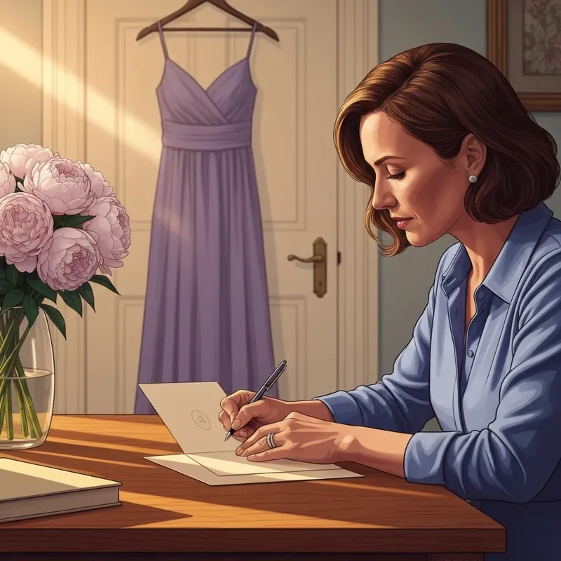 A close-up of a person writing heartfelt wedding wishes for friend in a card with a vintage pen.