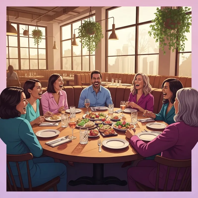 A happy group of friends enjoying a meal at one of the best group friendly restaurants in the city.