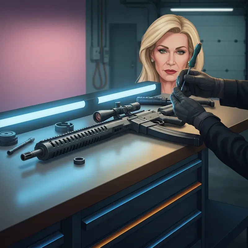 A professional tactical workbench showing weapons for the gunsmith old friends request quest in Escape from Tarkov.