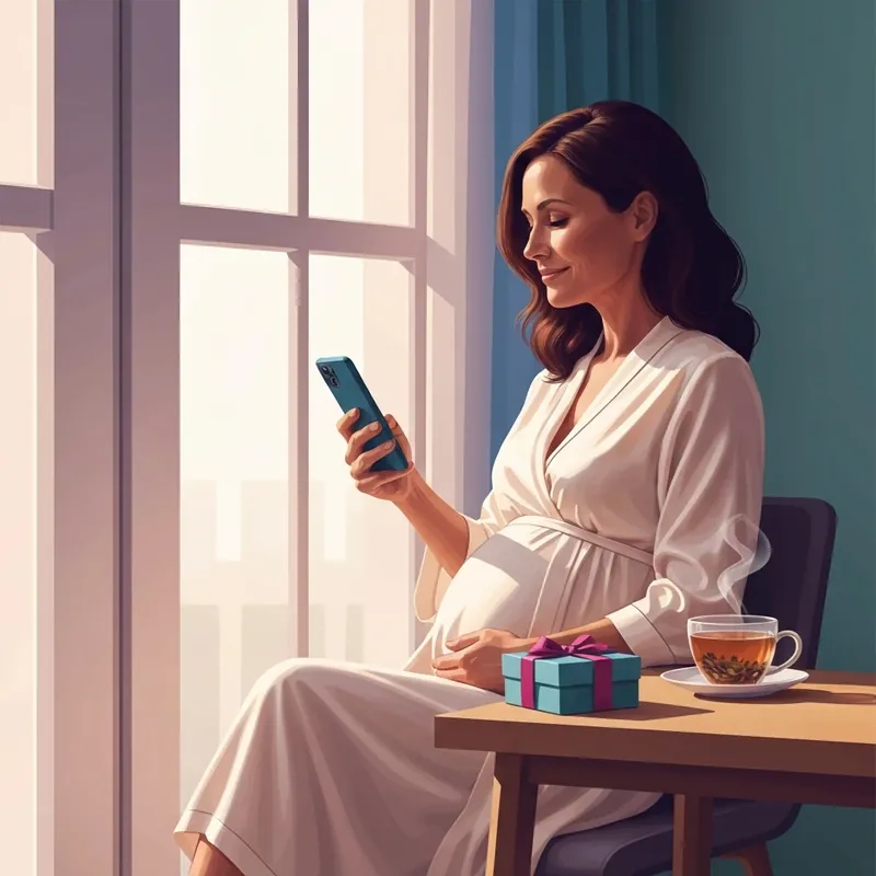 A woman enjoying a thoughtful gift for pregnant friend that focuses on self-care and emotional support.