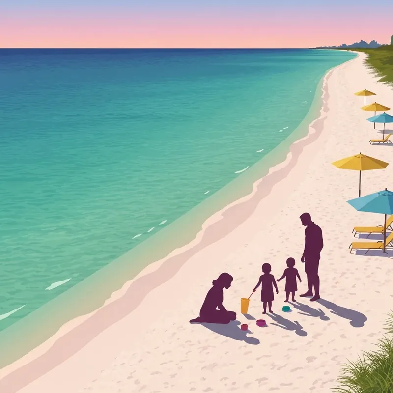 A happy family enjoying the calm waters of family friendly beaches in florida during a serene sunset.