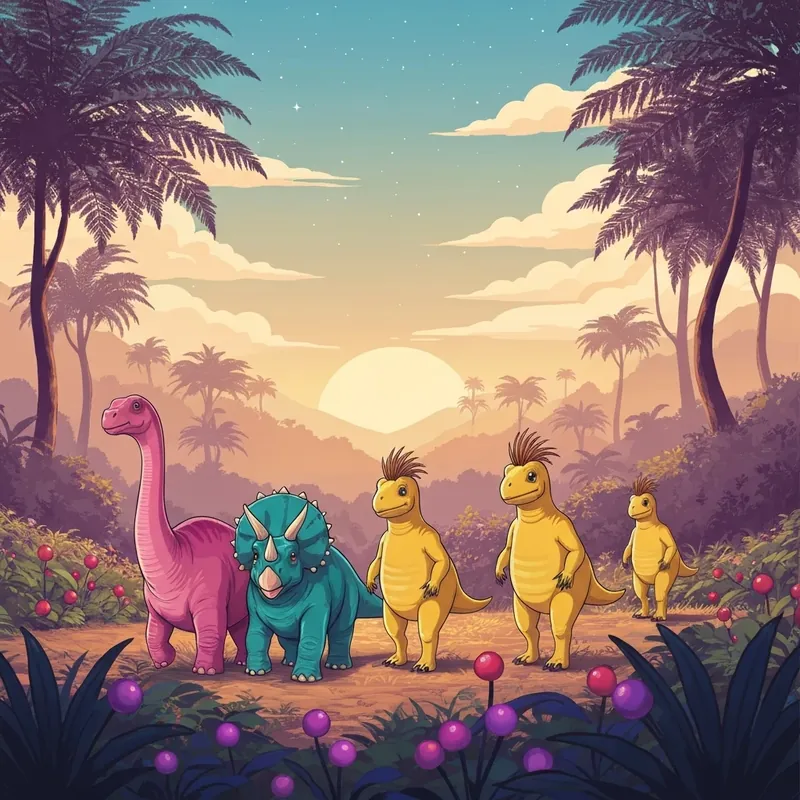 A nostalgic scene from The Land Before Time XIII: The Wisdom of Friends featuring prehistoric friendship in Berry Valley.