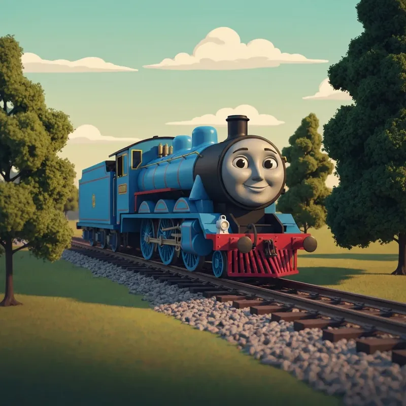 A detailed physical model train from Thomas & Friends Series 12 featuring the iconic hybrid CGI face.