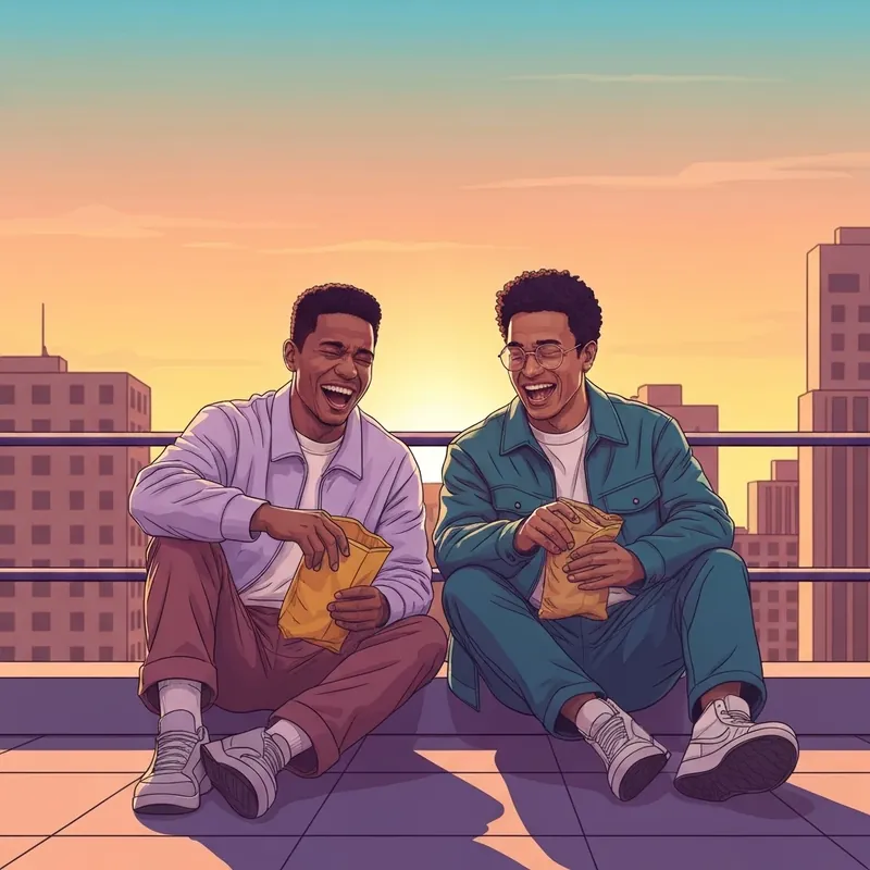 Two people enjoying a deep connection as what are platonic friends on a rooftop.