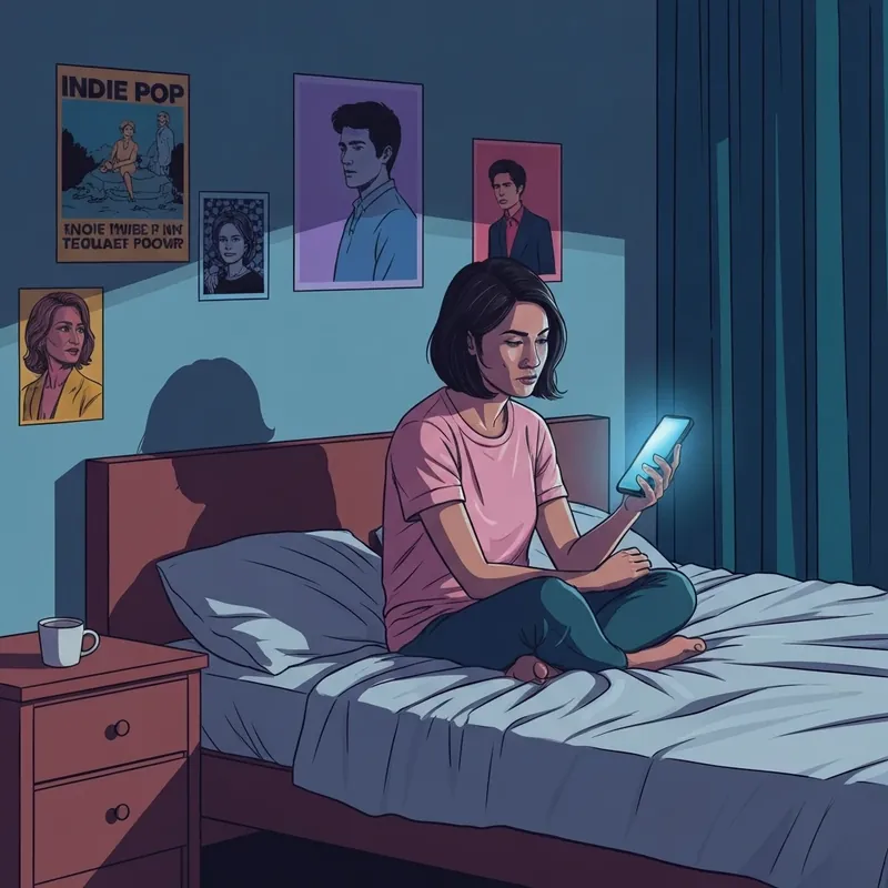 A young person looking at their phone reflecting on the phrase i hope we're still friends