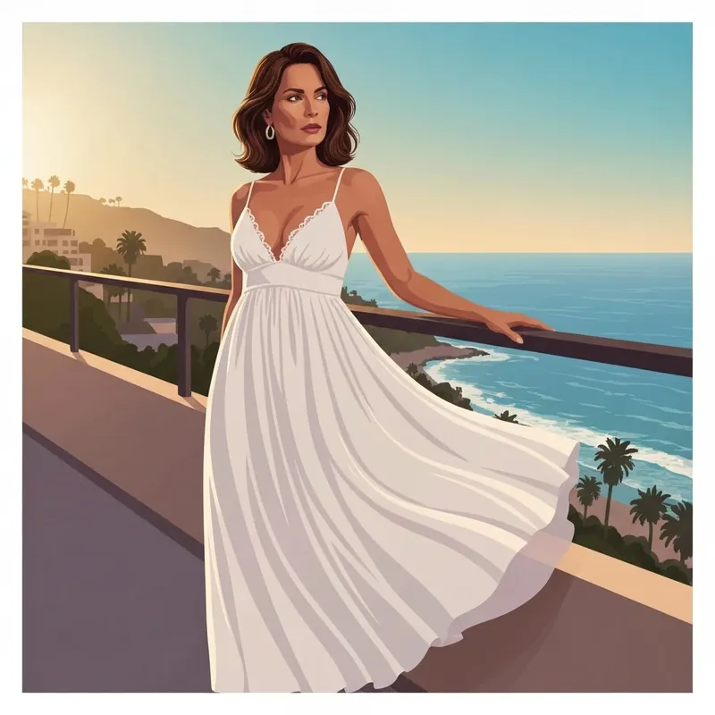 A woman embodying the California cool lifestyle in one of the iconic Lovers and Friends dresses during a Malibu sunset.