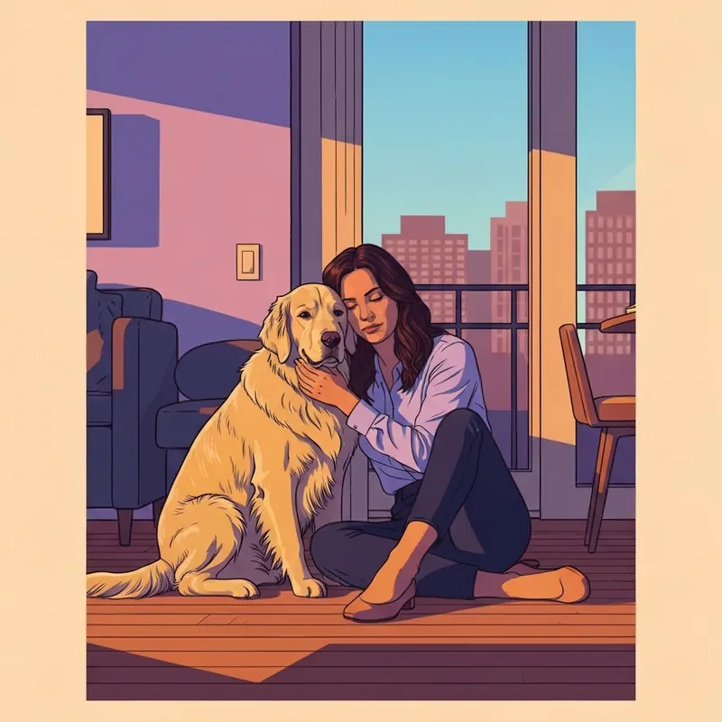 A woman and her golden retriever sharing a moment of unconditional loyalty, illustrating why are dogs called man's best friend.