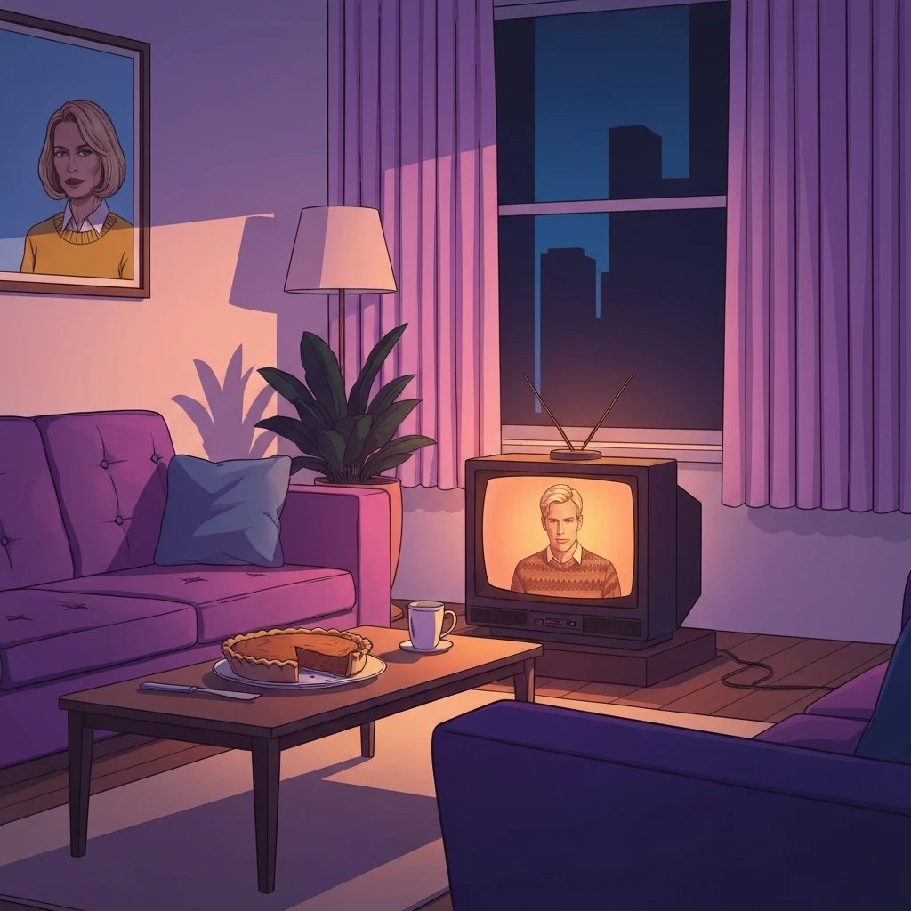 A nostalgic 90s living room setting featuring a television screen referencing the iconic brad pitt friends cameo.