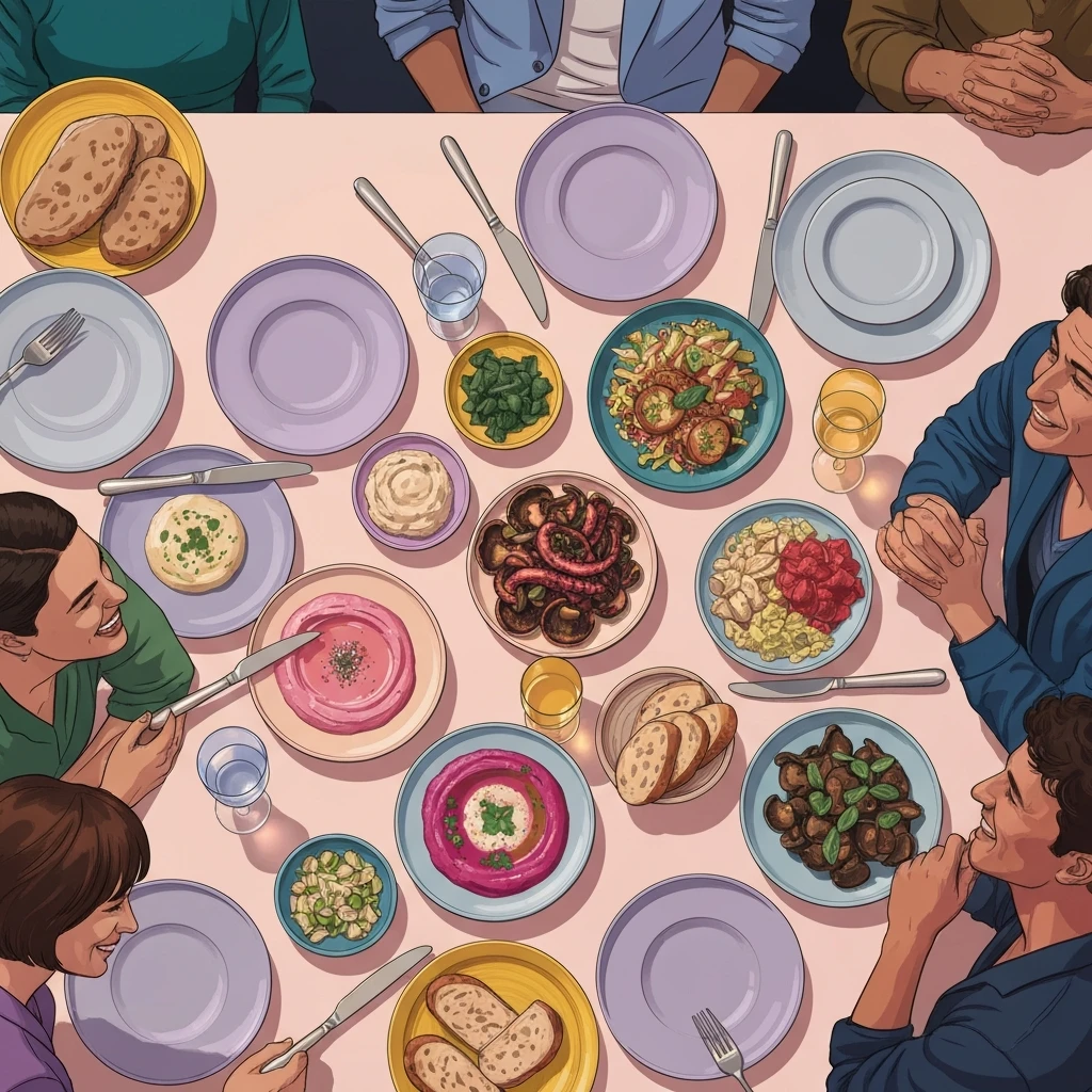 A group of friends sharing delicious meals at one of the top vegan friendly restaurants in the city.