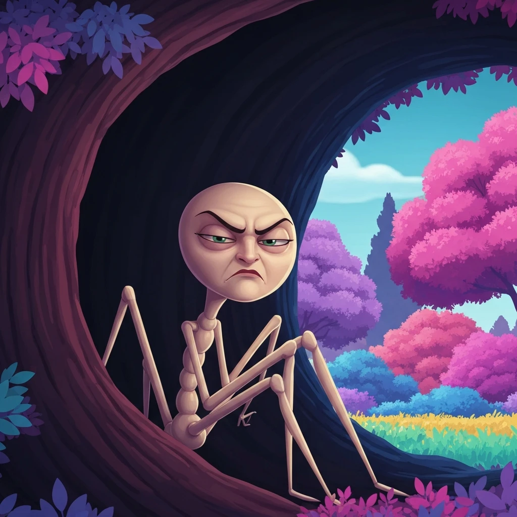 The iconic miss spider's sunny patch friends white spider known as Spiderus in his hollow tree.