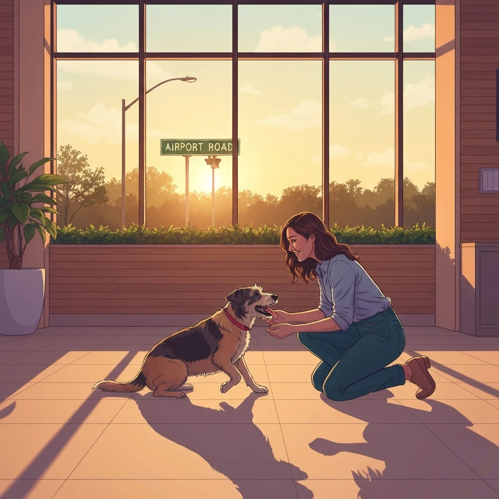 A woman adopting a dog at fuzzy friends rescue waco tx in a sunlight-filled life-care environment.