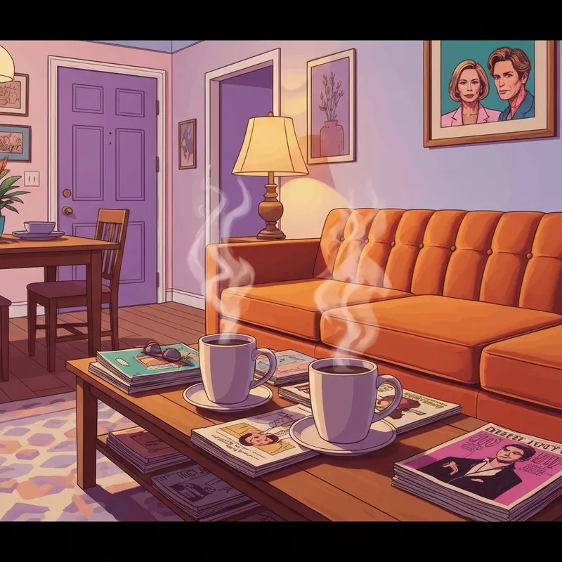 A cozy 90s apartment setting reflecting the world where you discover which character on friends are you.
